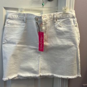 Lilly Pulitzer White Jean Skirt with Fringe Bottom